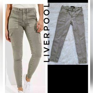 Liverpool Jeans Womens The Kylie Cropped Cargo Army Green Pants Ankle Zip